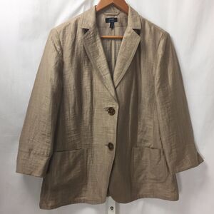 Basler Black Label Two Button Tan Lightweight Linen Blazer Ger 42, US 12